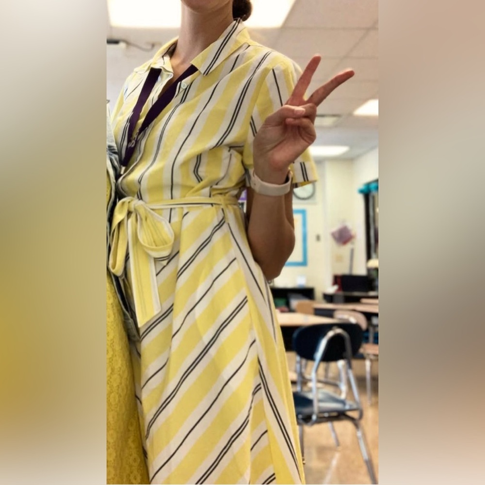 A New Day Yellow Midi Dress with Flutter Sleeves and Notched Collar